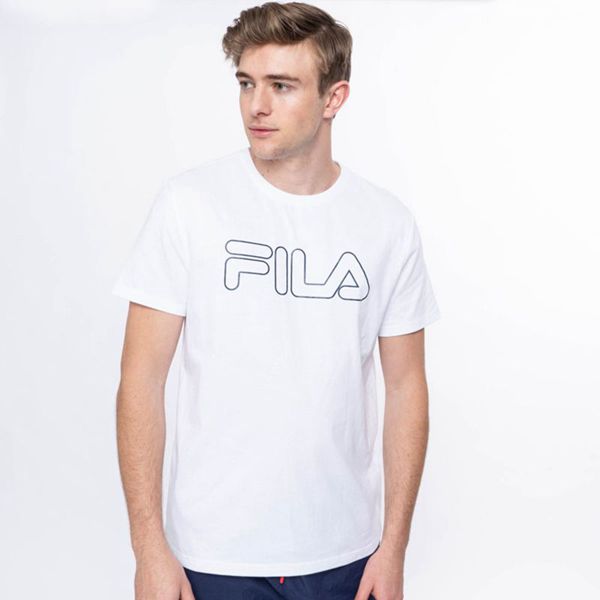 Fila Outline Base Men's T-Shirts - White,NZ 604-20754